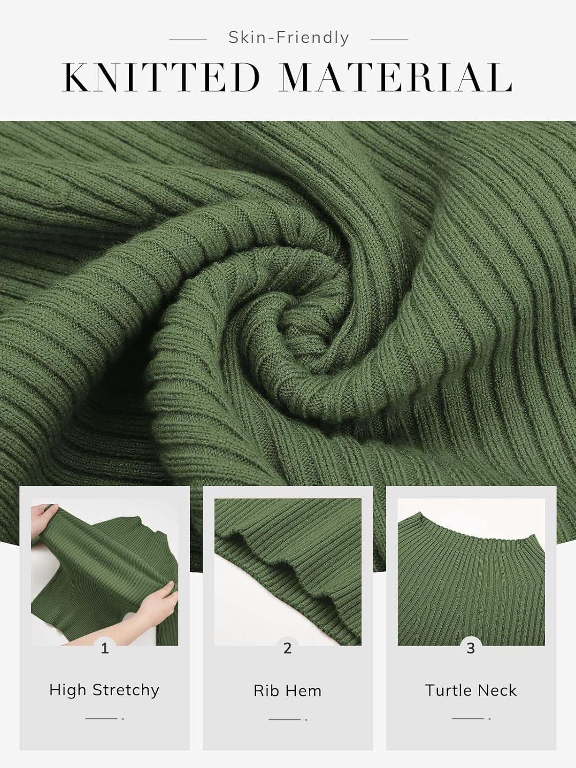 imageATHMILE Womens 2026 Fall Long Sleeve Pullover Ribbed Knit Sweater Low Mock Neck Slim Fit Basic Casual Tee TopsArmy Green