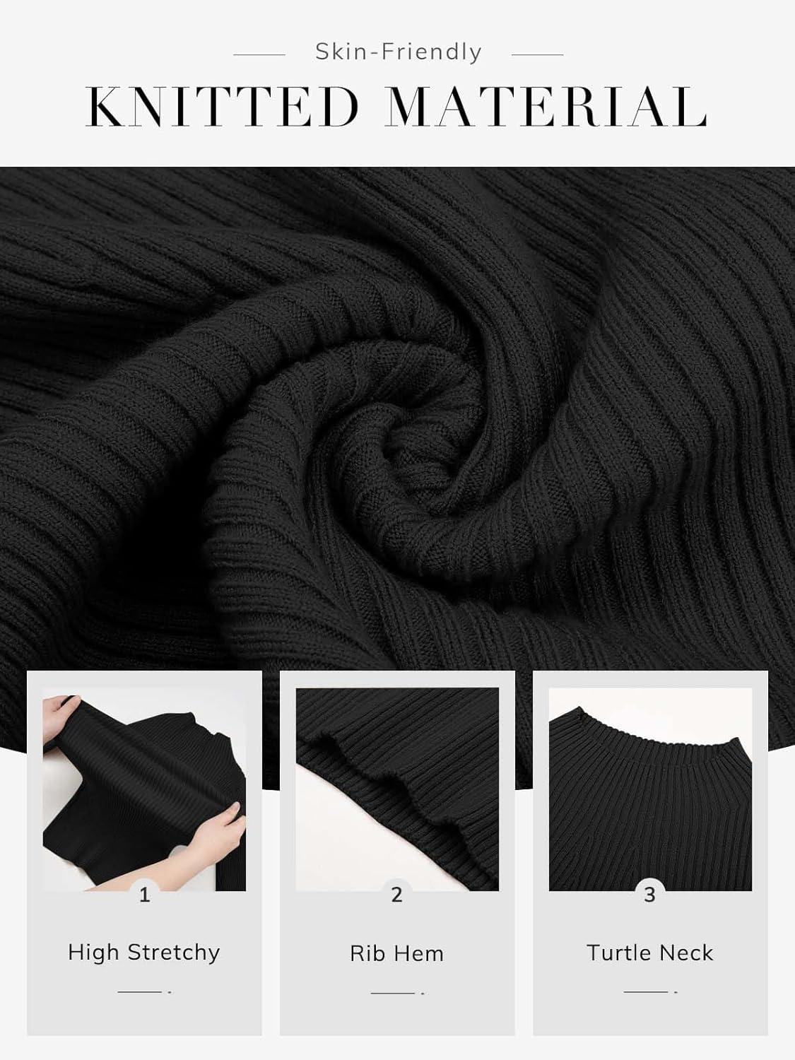 imageATHMILE Womens 2026 Fall Long Sleeve Pullover Ribbed Knit Sweater Low Mock Neck Slim Fit Basic Casual Tee TopsBlack