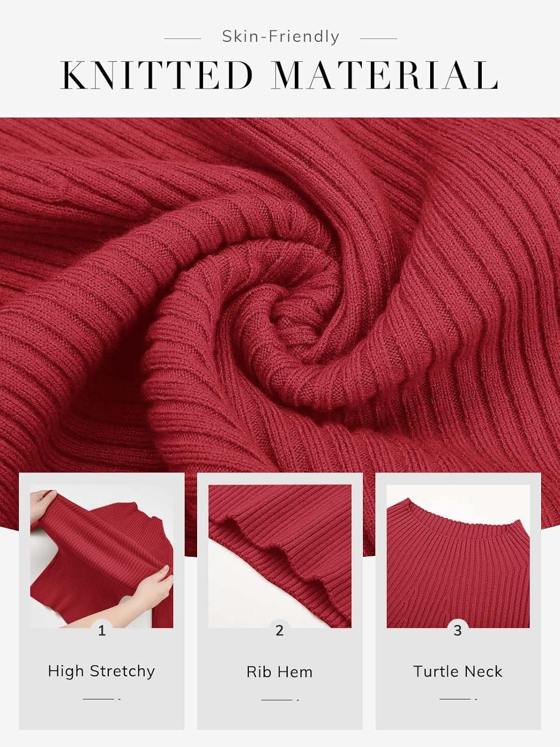 imageATHMILE Womens 2026 Fall Long Sleeve Pullover Ribbed Knit Sweater Low Mock Neck Slim Fit Basic Casual Tee TopsRed