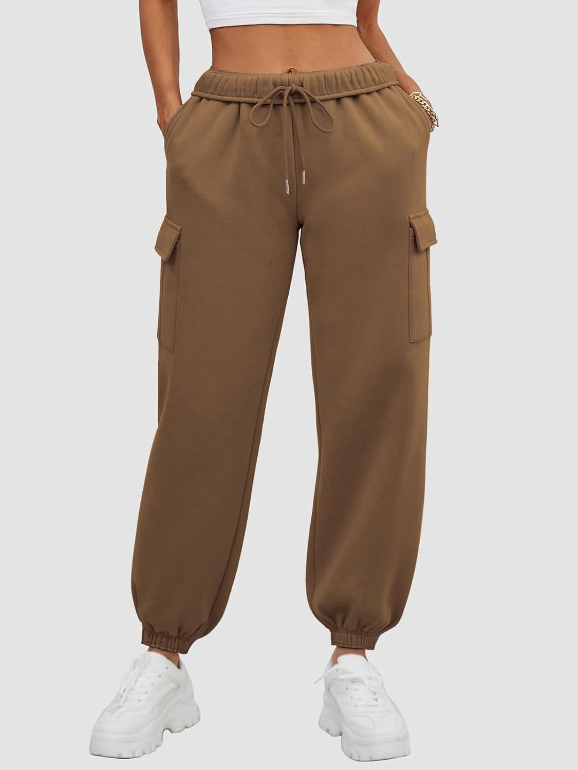 imageATHMILE Womens Cargo Sweatpants Oversized Fleece Joggers Fall Fashion Outfits Y2k Clothes 2026 with PocketsCoffee