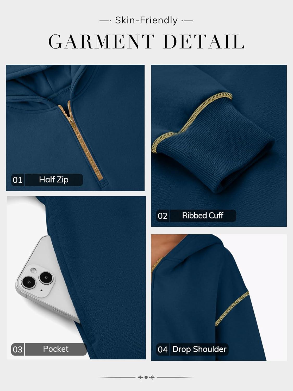 imageATHMILE Womens Fall Hoodies Half Zip Sweatshirts Long Sleeve Cropped Hooded Pullover Winter Fashion Clothes 2025Dark Blue