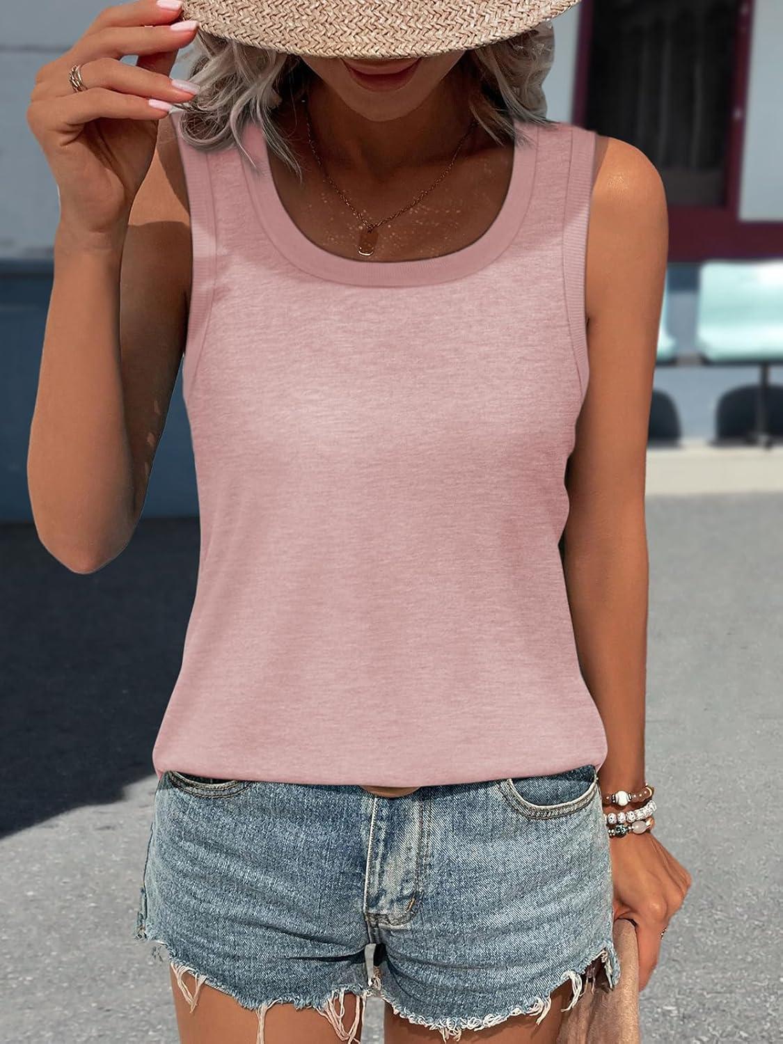 imageATHMILE Womens Loose Fit Casual Flowy Tank Tops Round Neck Trendy Sleeveless Summer Beach Clothes OutfitsPink