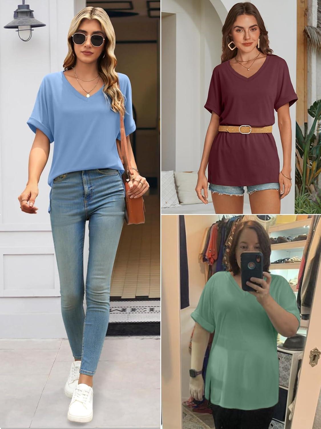 imageATHMILE Womens Summer 2025 V Neck Casual Tunic Tops Spring Fashion Basic Trendy OutfitsWhite