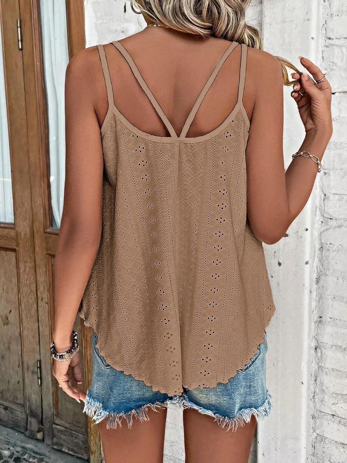 imageATHMILE Womens Tank Tops Sleeveless Summer Top Spaghetti Strap Spring Shirt Loose Fit Beach Vacation 2026 CasualBrown