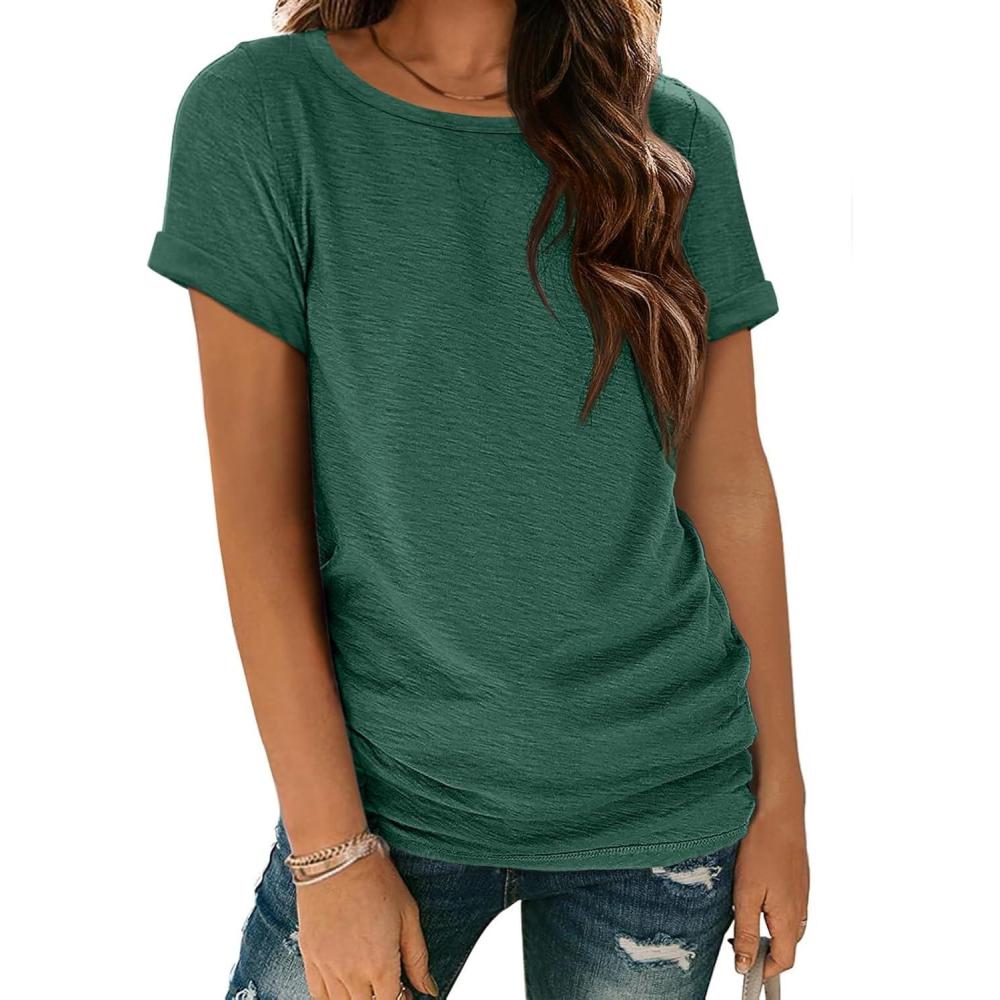 imageATHMILE Womens Boat Neck Tops Fashion Short Sleeve Scoop Neck Tees for Women Trendy Casual Shirts Summer Beach Outfits 2026Green