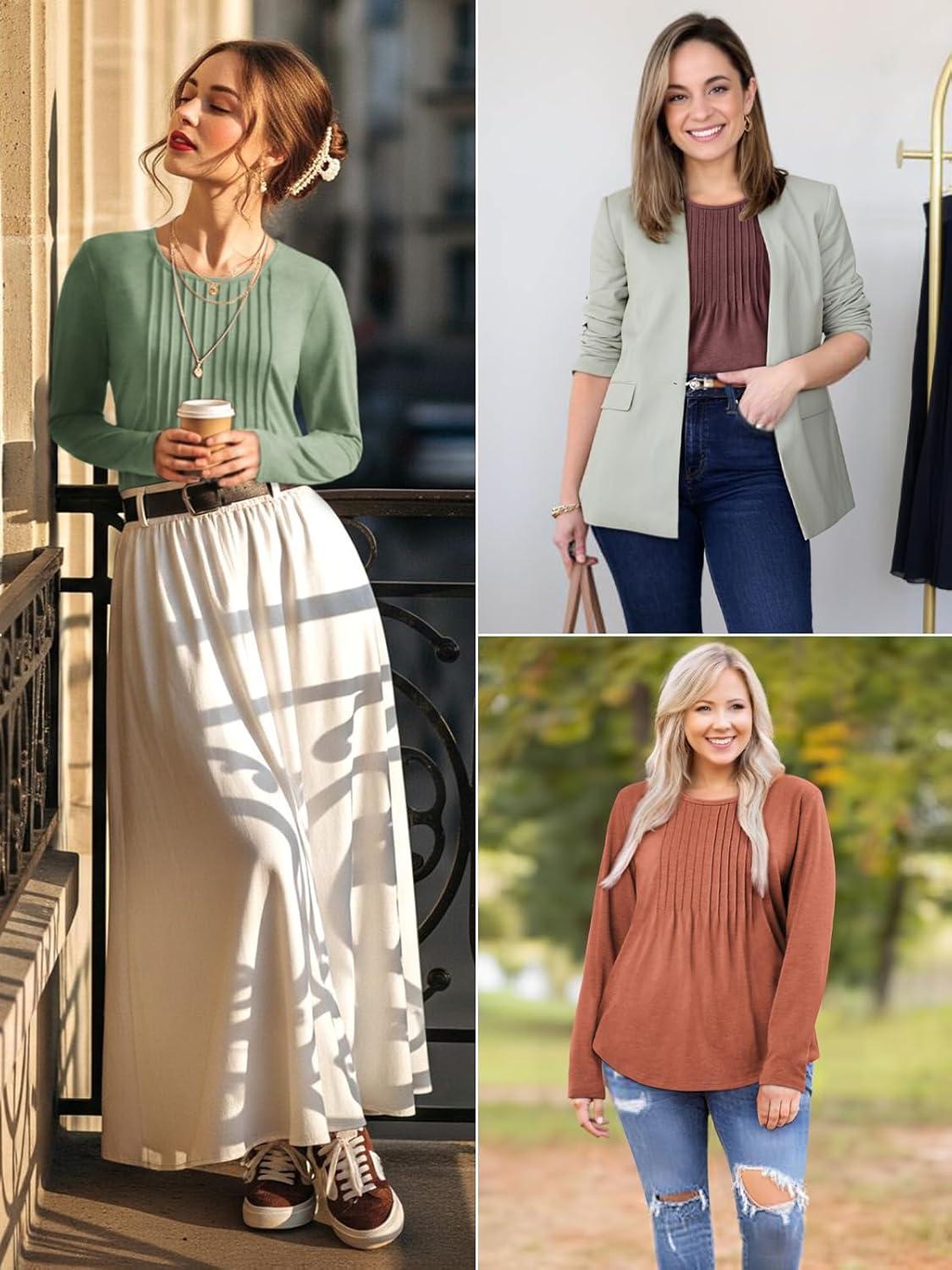 imageATHMILE Womens Long Sleeve Shirts Business Casual Blouse Dressy Fall Spring Basic Outfits Trendy Loose Fit Tunic TopsLight Green