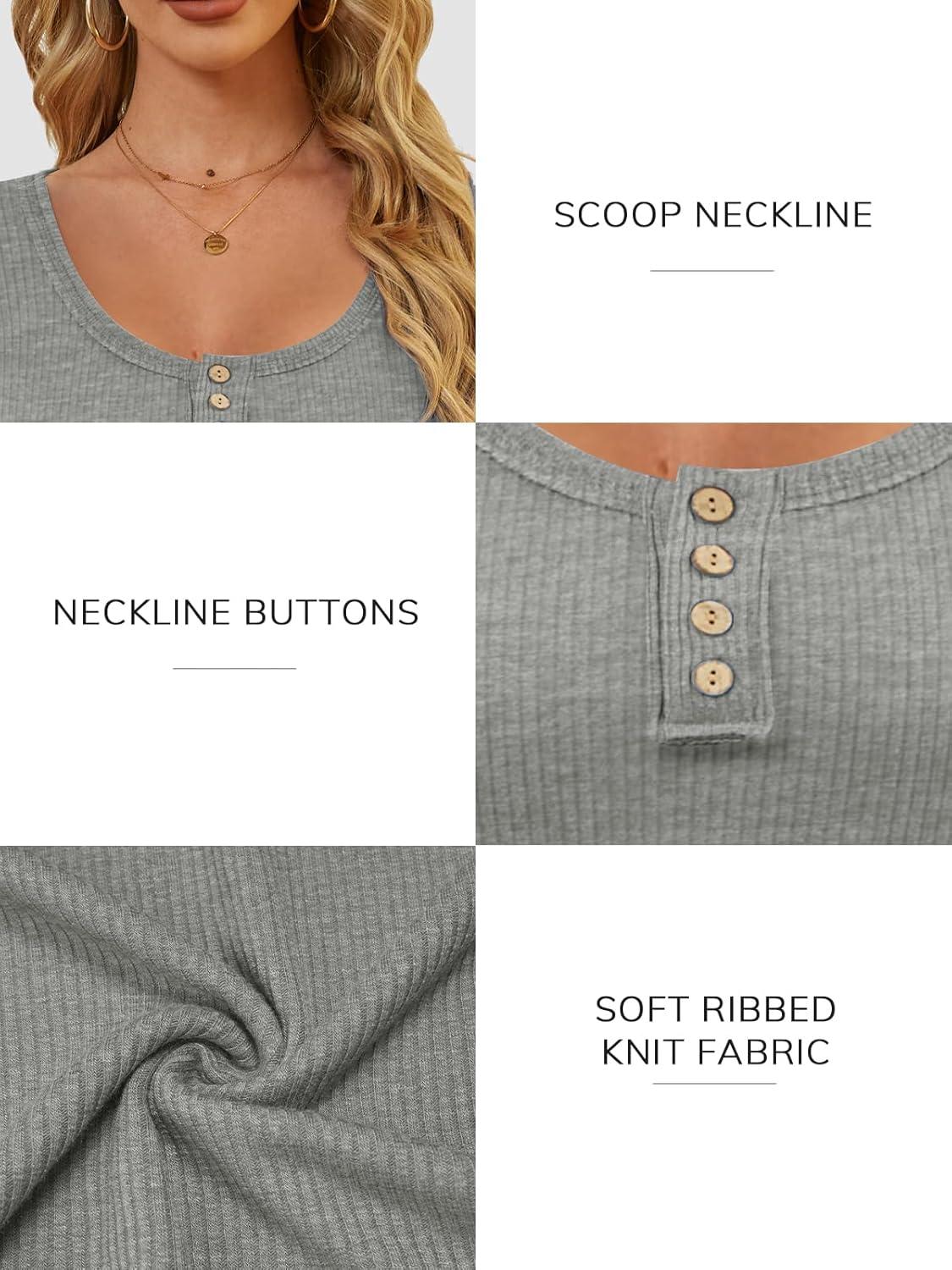 imageATHMILE Womens Long Sleeve Shirts Casual Fall Henley Top Button Down Blouses Basic Ribbed Knit T Shirts 2025Grey