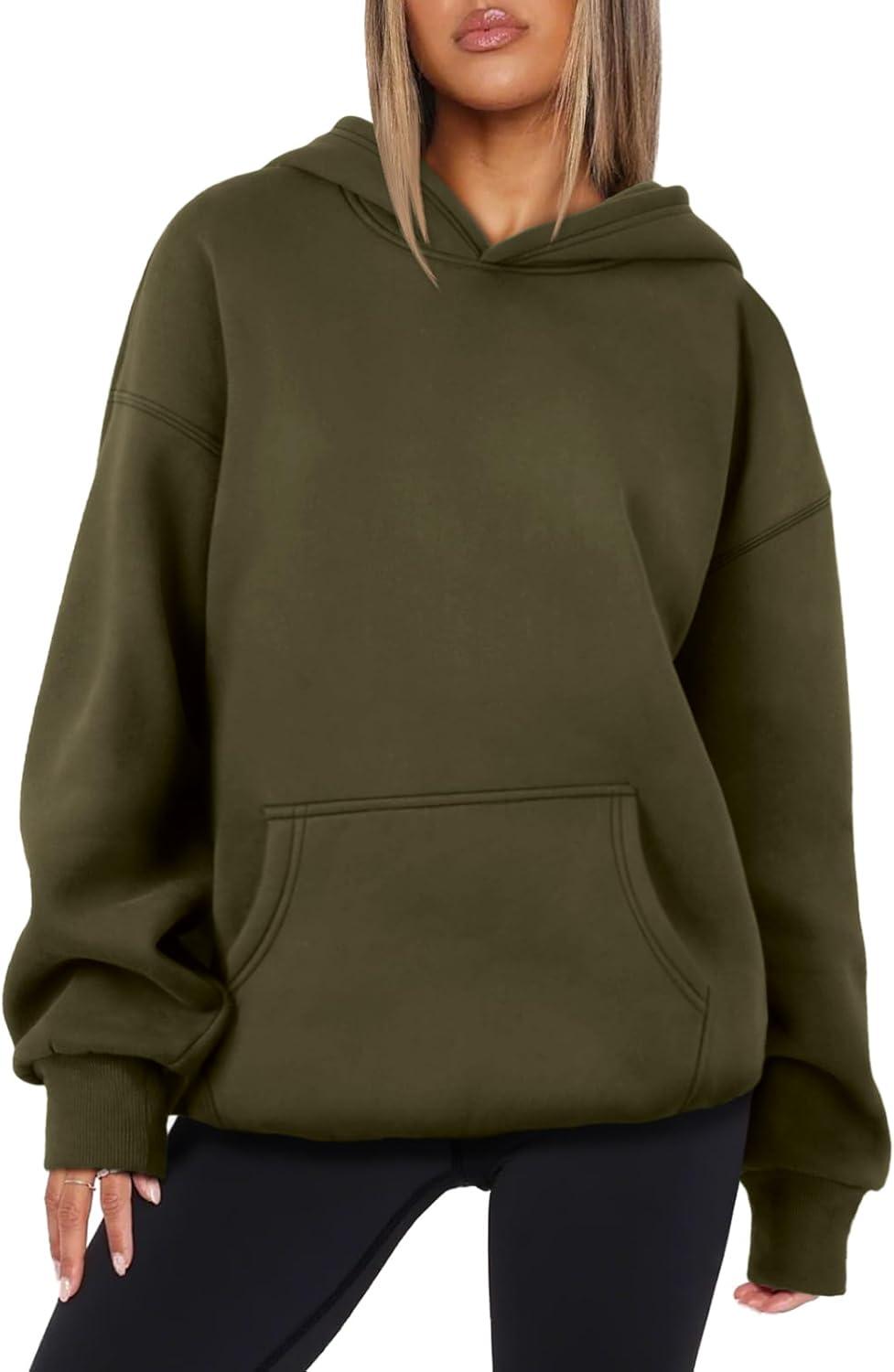 imageATHMILE Womens Oversized Hoodies Fleece Sweatshirts Long Sleeve Sweaters Pullover Fall Clothes with PocketArmy Green