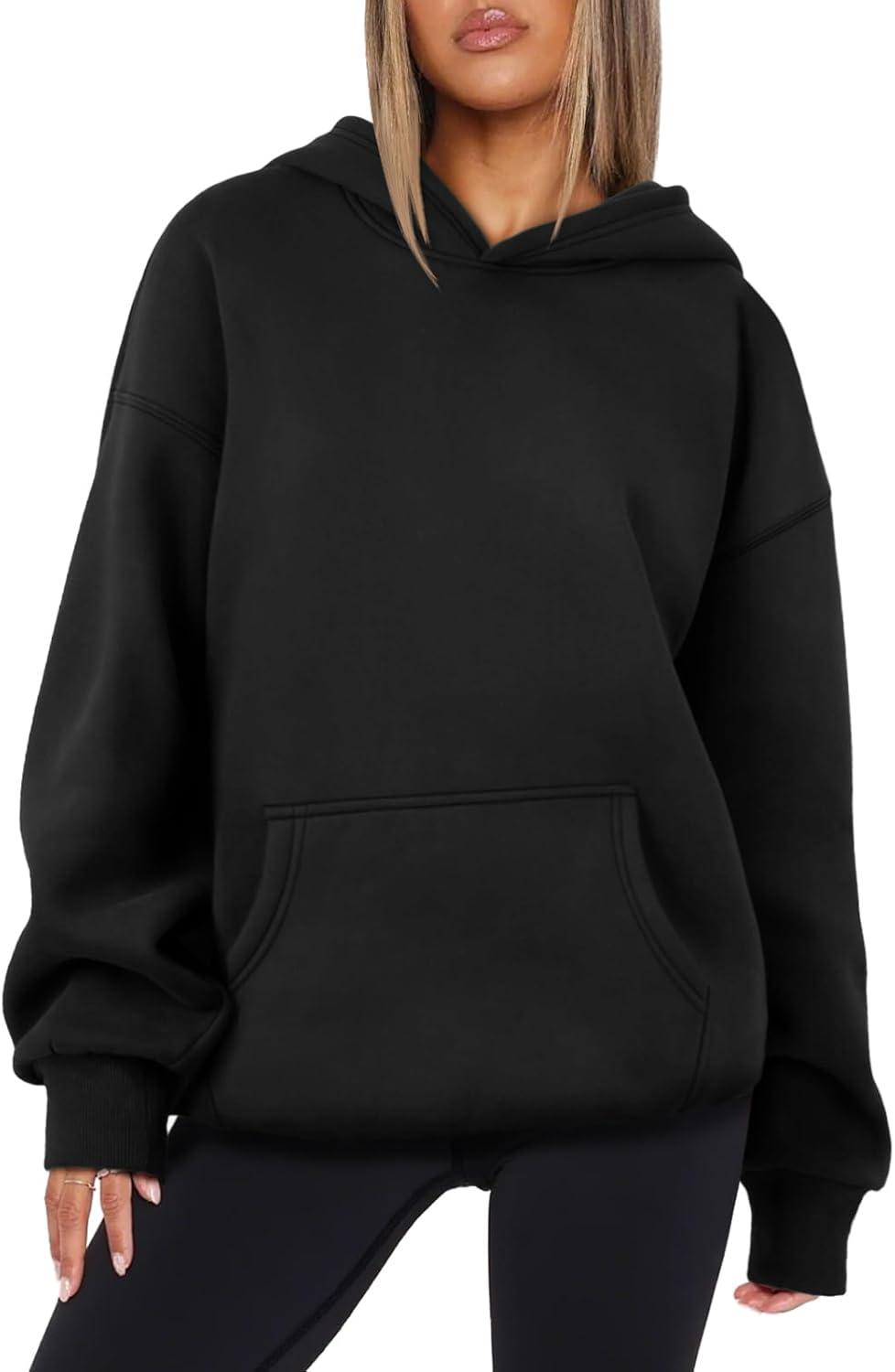 imageATHMILE Womens Oversized Hoodies Fleece Sweatshirts Long Sleeve Sweaters Pullover Fall Clothes with PocketBlack