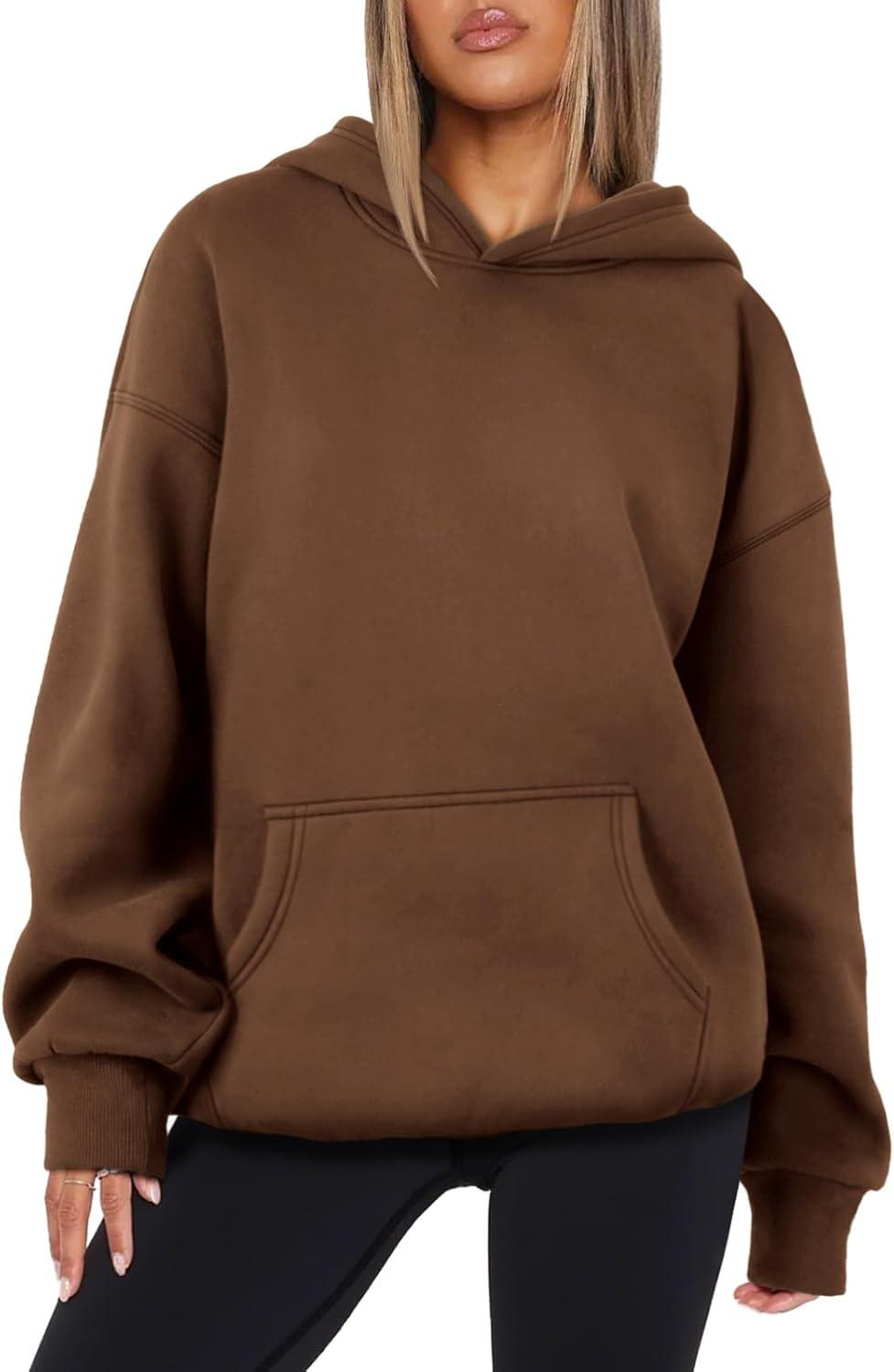 imageATHMILE Womens Oversized Hoodies Fleece Sweatshirts Long Sleeve Sweaters Pullover Fall Clothes with PocketCoffee