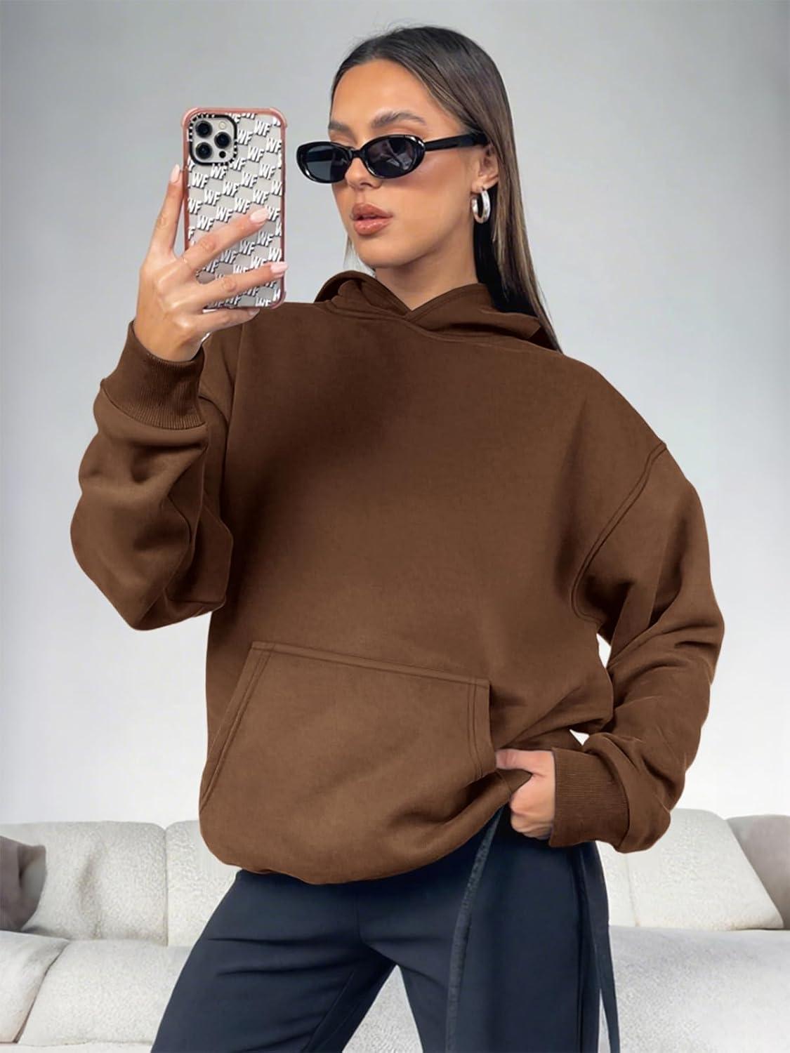 imageATHMILE Womens Oversized Hoodies Fleece Sweatshirts Long Sleeve Sweaters Pullover Fall Clothes with PocketCoffee