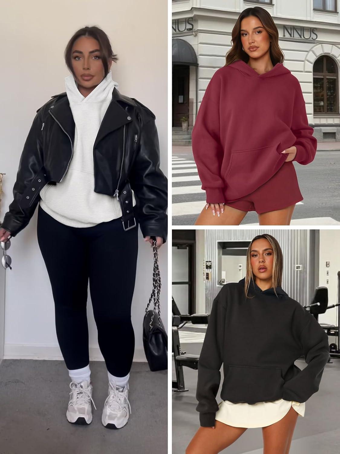 imageATHMILE Womens Oversized Hoodies Fleece Sweatshirts Long Sleeve Sweaters Pullover Fall Clothes with PocketCoffee