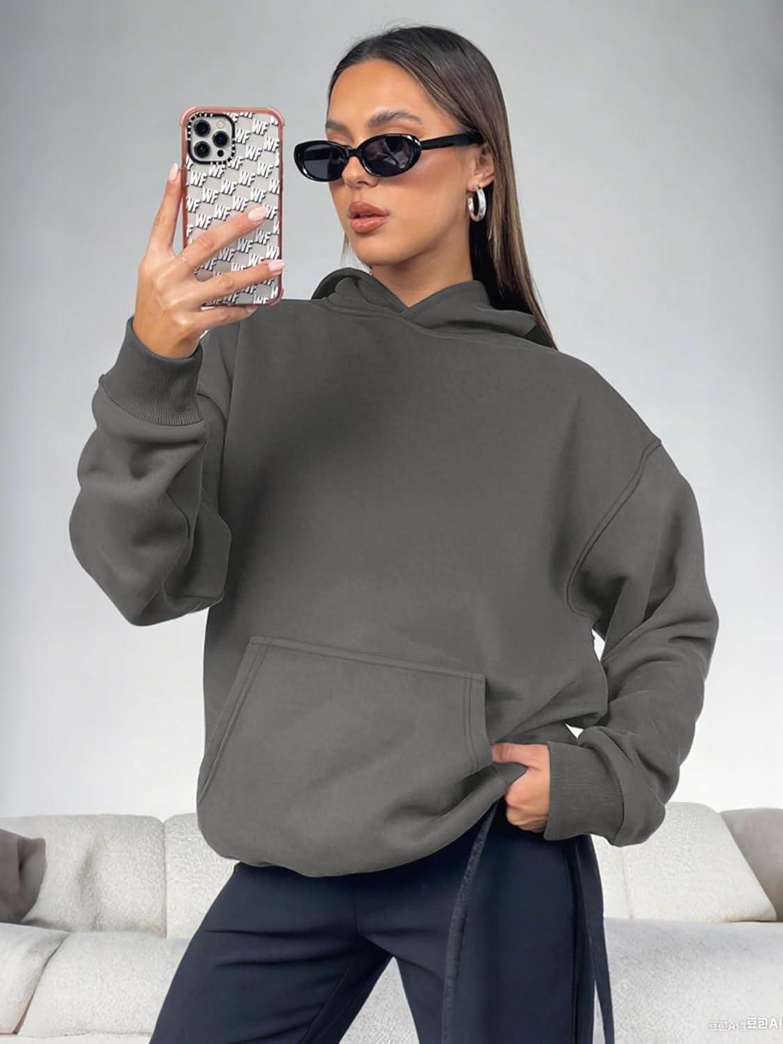 imageATHMILE Womens Oversized Hoodies Fleece Sweatshirts Long Sleeve Sweaters Pullover Fall Clothes with PocketDark Grey
