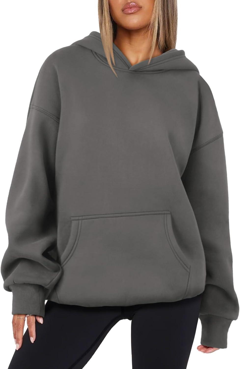 imageATHMILE Womens Oversized Hoodies Fleece Sweatshirts Long Sleeve Sweaters Pullover Fall Clothes with PocketDark Grey