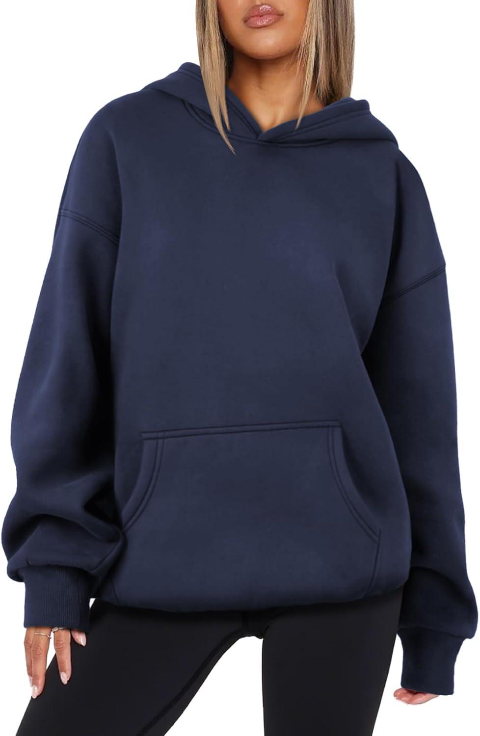 imageATHMILE Womens Oversized Hoodies Fleece Sweatshirts Long Sleeve Sweaters Pullover Fall Clothes with PocketNavy