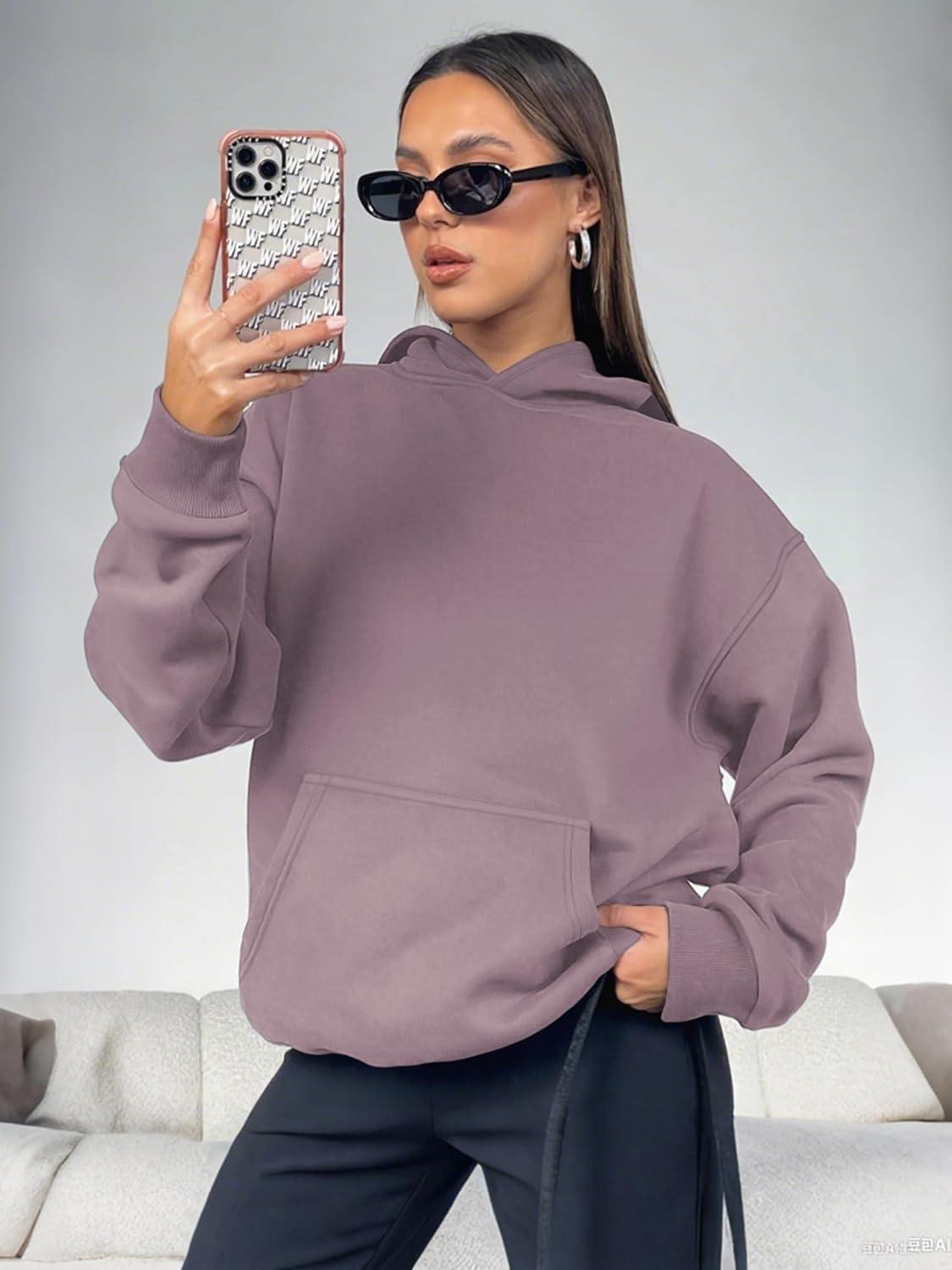 imageATHMILE Womens Oversized Hoodies Fleece Sweatshirts Long Sleeve Sweaters Pullover Fall Clothes with PocketNutmeg