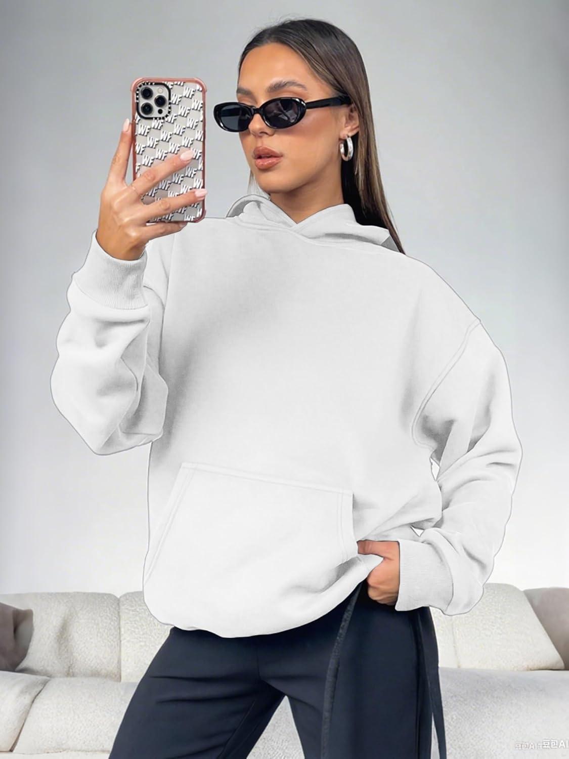 imageATHMILE Womens Oversized Hoodies Fleece Sweatshirts Long Sleeve Sweaters Pullover Fall Clothes with PocketWhite