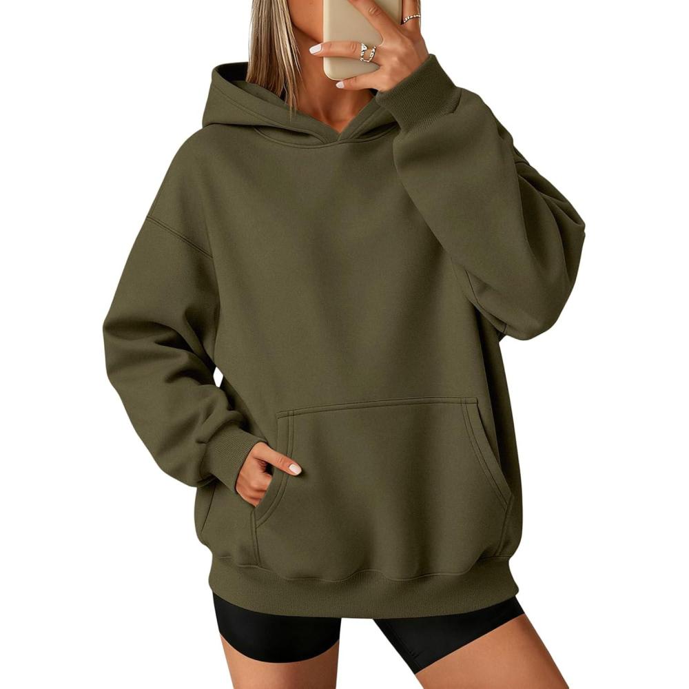 imageATHMILE Womens Oversized Hoodies Fleece Sweatshirts Long Sleeve Sweaters Pullover Fall Clothes with PocketArmy Green