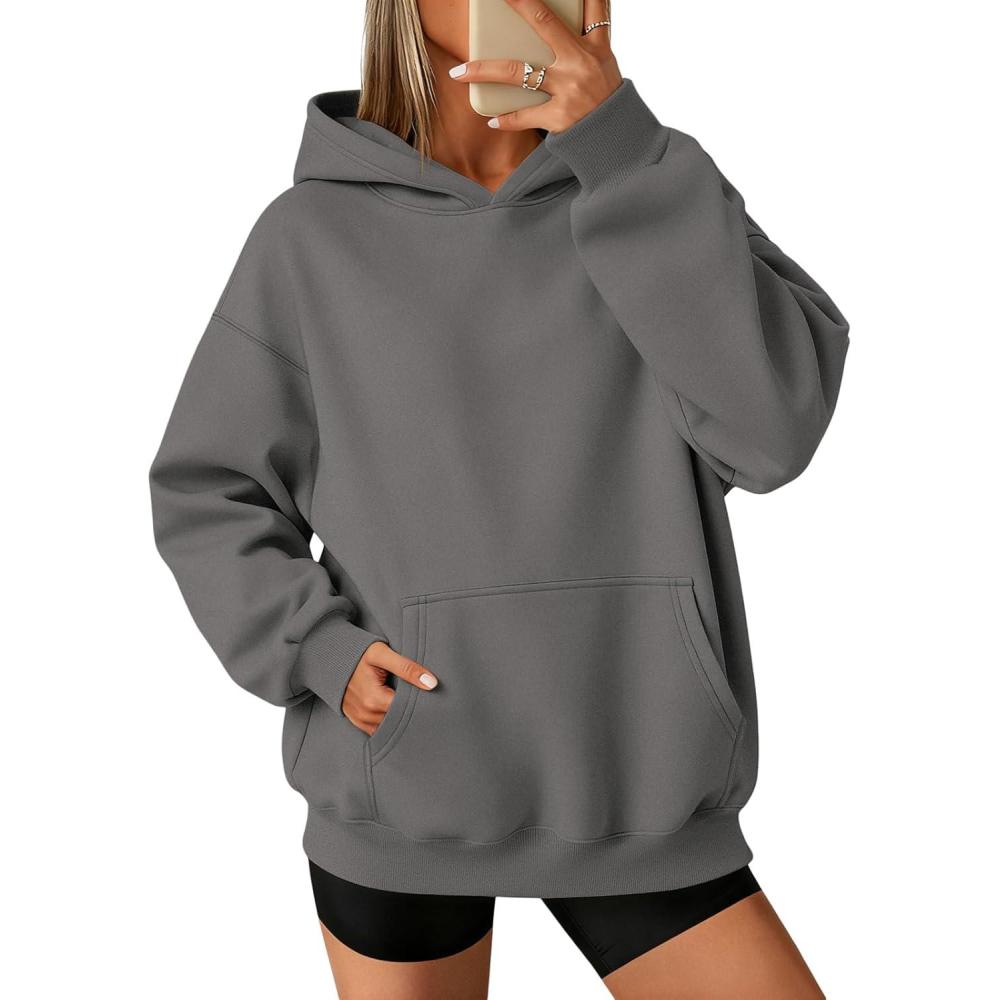 imageATHMILE Womens Oversized Hoodies Fleece Sweatshirts Long Sleeve Sweaters Pullover Fall Clothes with PocketDark Grey