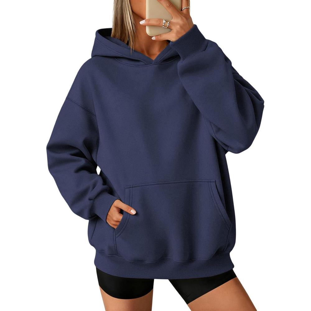 imageATHMILE Womens Oversized Hoodies Fleece Sweatshirts Long Sleeve Sweaters Pullover Fall Clothes with PocketNavy