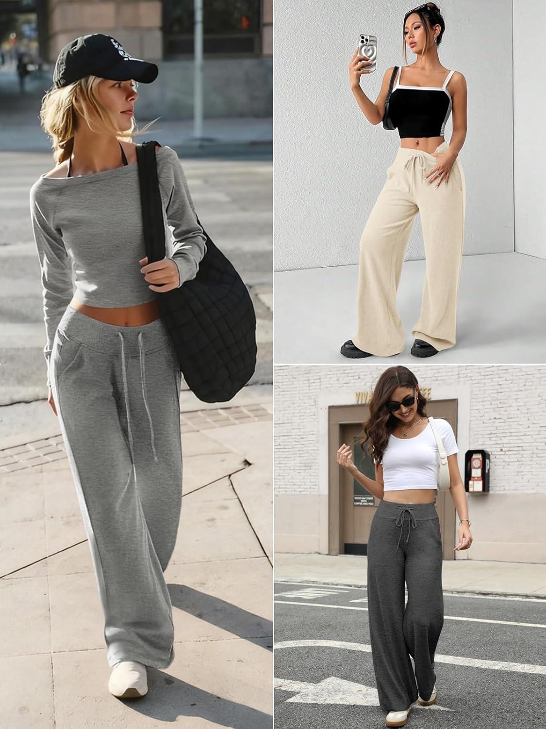 imageATHMILE Sweatpants Women Fall Outfits Wide Leg Baggy Pants HighWaisted Drawstring Sweat Pants Fashion Joggers with PocketBlue