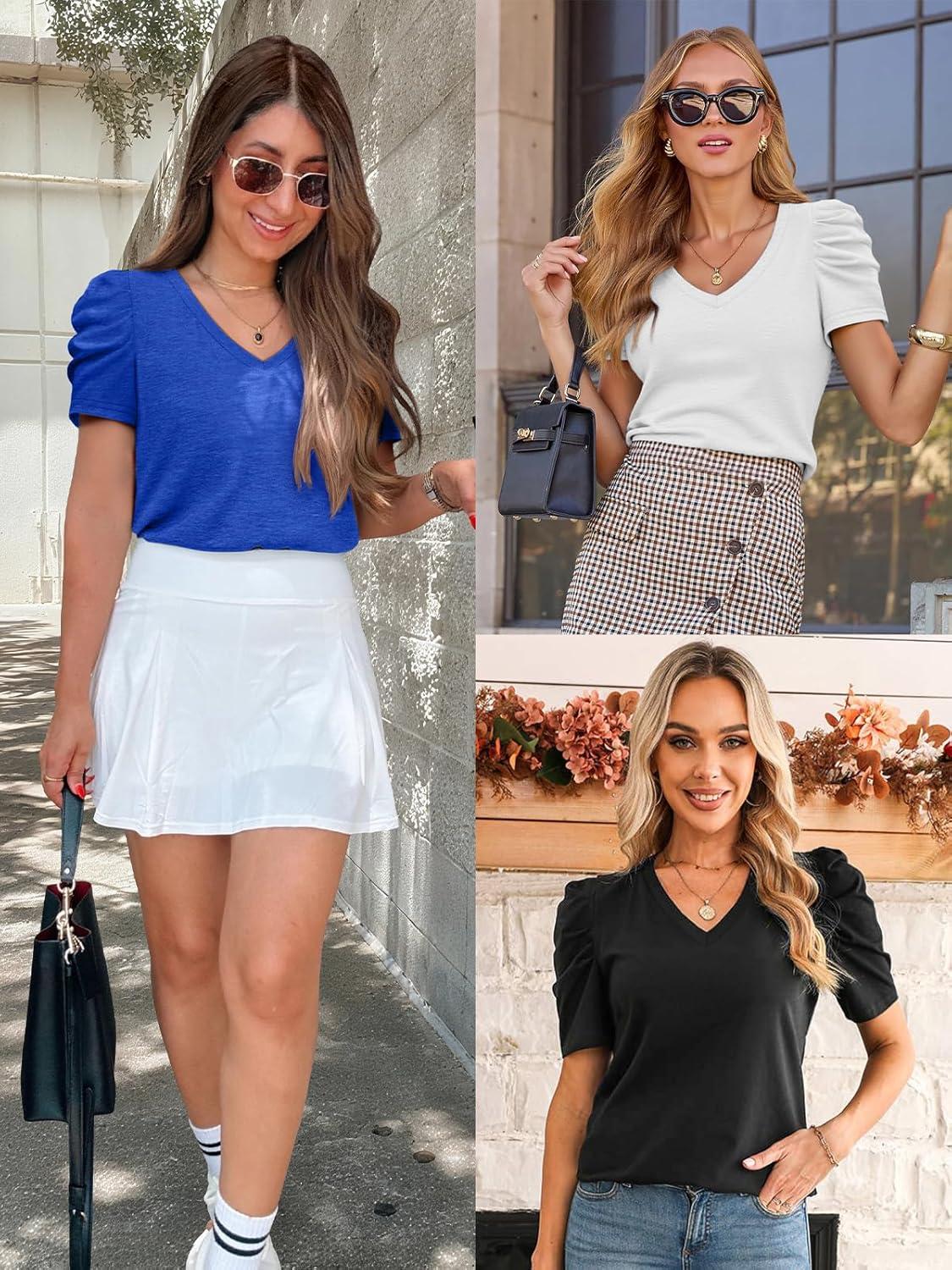 imageATHMILE Womens Blouse Dressy Casual V Neck Puff Short Sleeve Tshirts Boho Fashion Summer Spring Tunic Top ClothesPaisley
