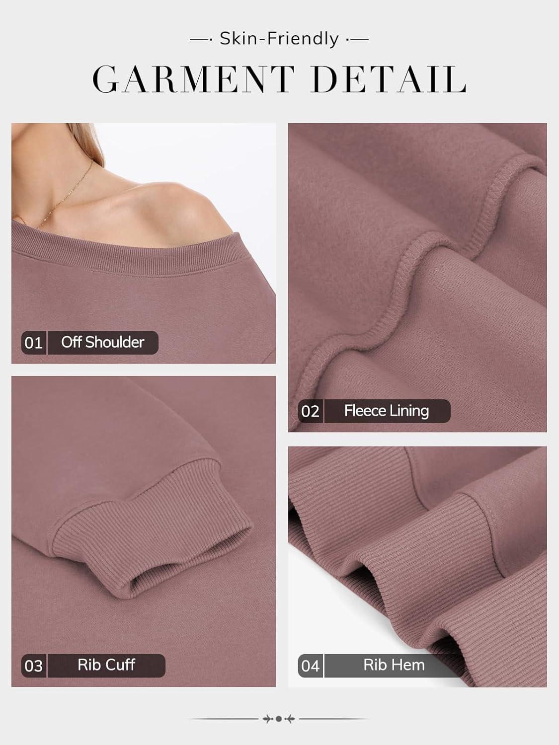 imageATHMILE Womens Off the Shoulder Sweatshirts Fleece Lined Long Sleeve Pullover Tops Oversized Sweater Basic Slouchy ClothesDark Pink