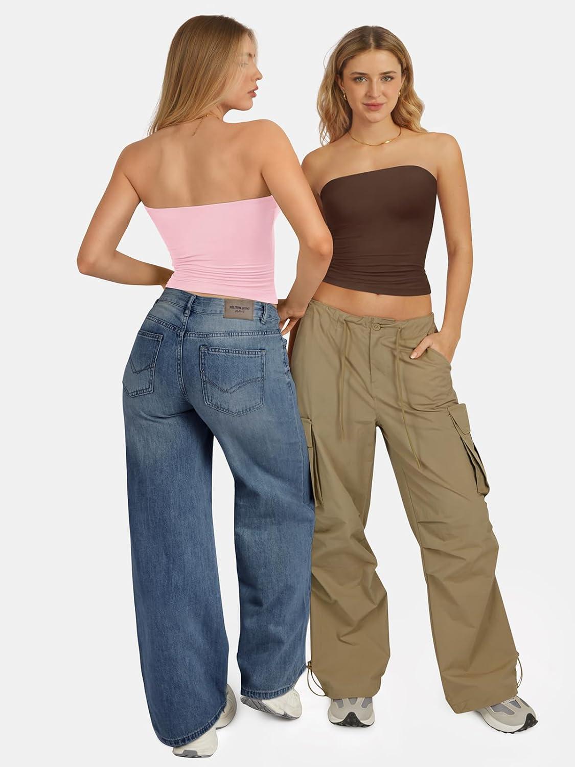 imageATHMILE Women Sexy Tube Top Summer Y2K Going Out Double Lined Basic Tank TopBrown