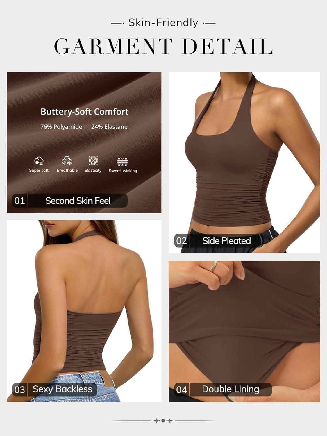 imageATHMILE Womens Halter Tank Tops Sexy Backless Double Lined Basic Shirts Y2K Trendy Going Out TopsBrown