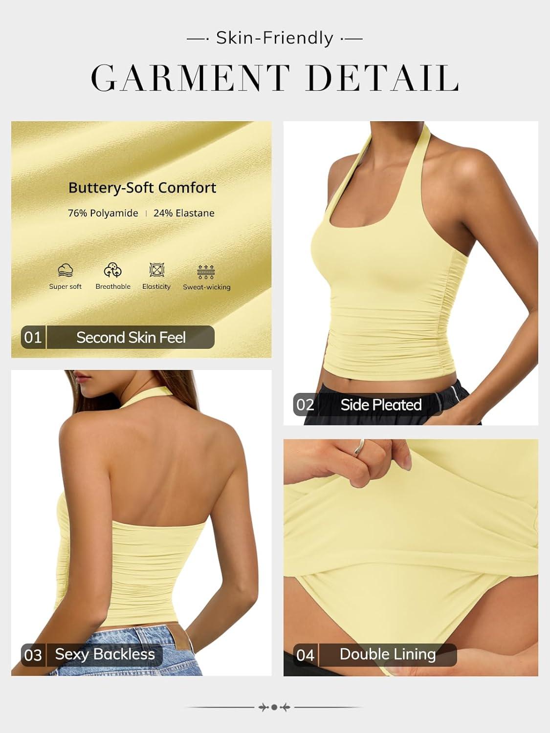 imageATHMILE Womens Halter Tank Tops Sexy Backless Double Lined Basic Shirts Y2K Trendy Going Out TopsLight Yellow