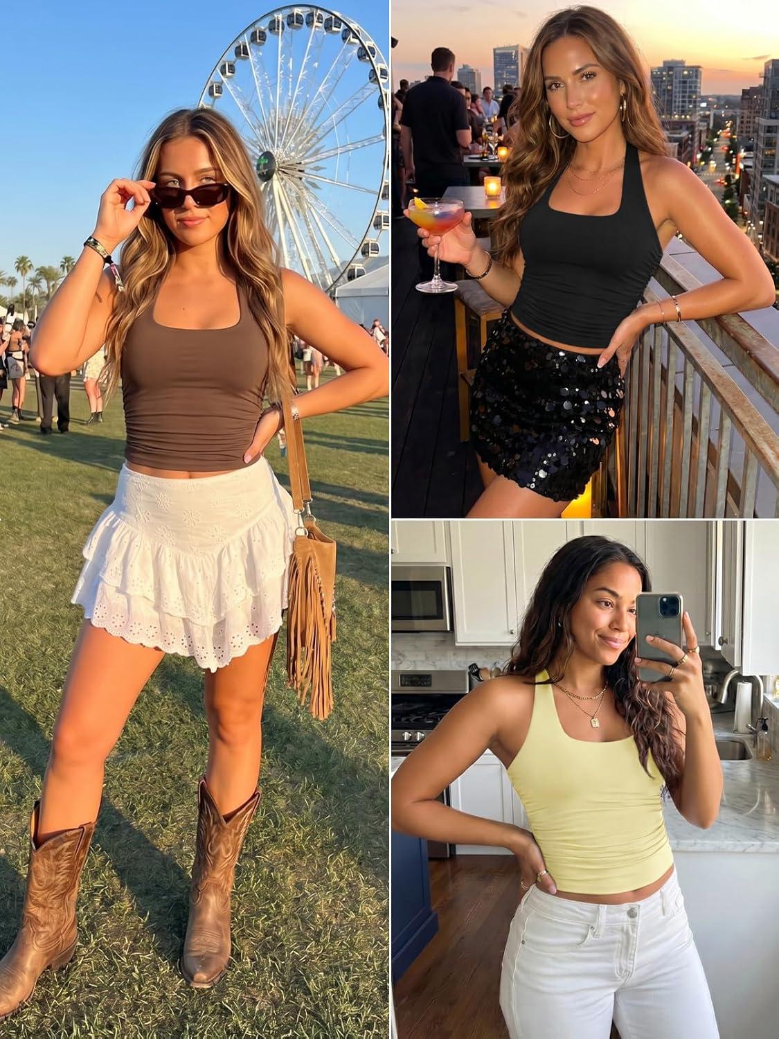 imageATHMILE Womens Halter Tank Tops Sexy Backless Double Lined Basic Shirts Y2K Trendy Going Out TopsLight Yellow