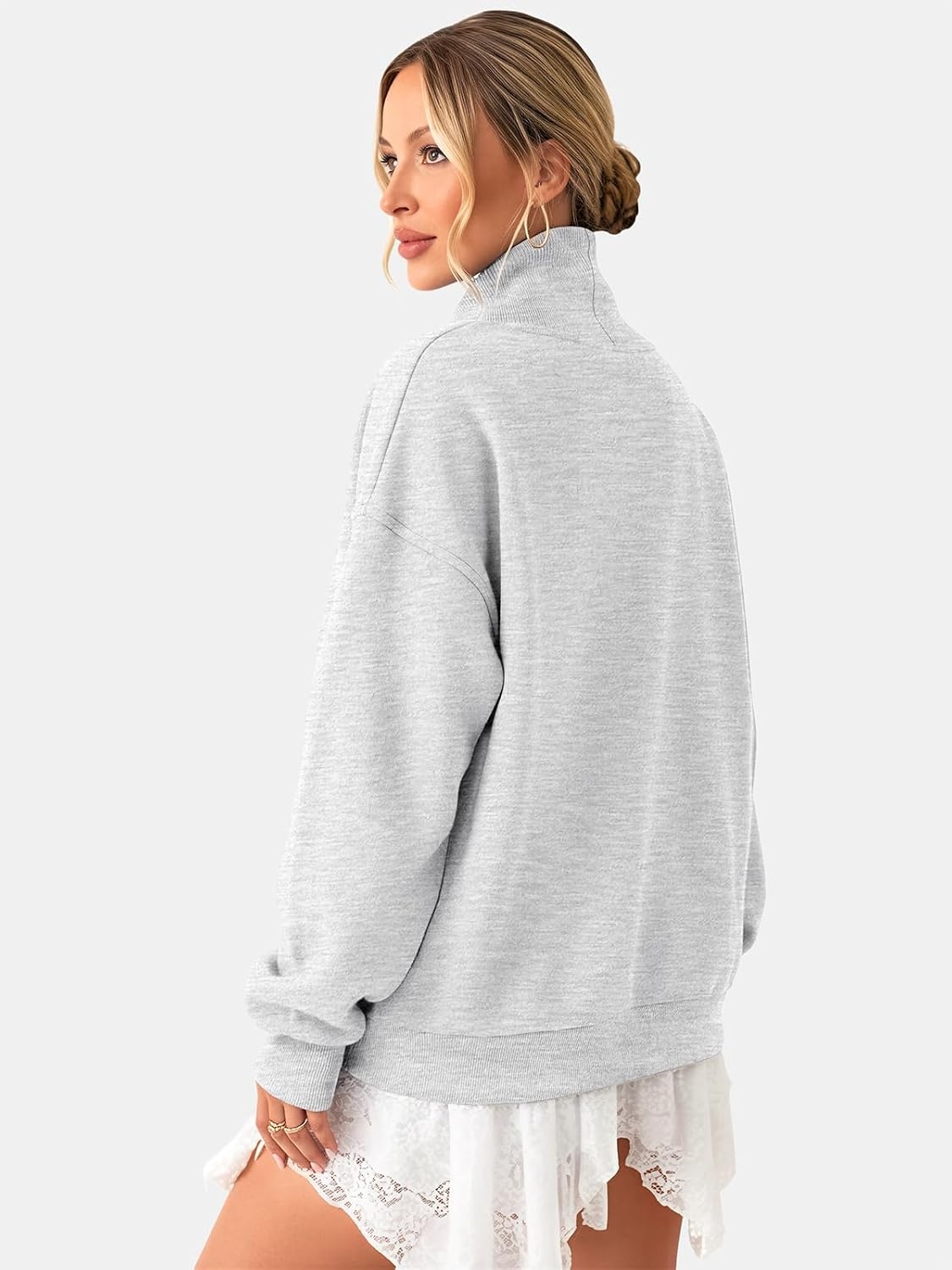 image:imageATHMILE Womens Fleece Sweatshirts with Pockets Oversized Mock Neck Sweatshirt Turtleneck Pullover Fall Fashion Outfits 2026Gray