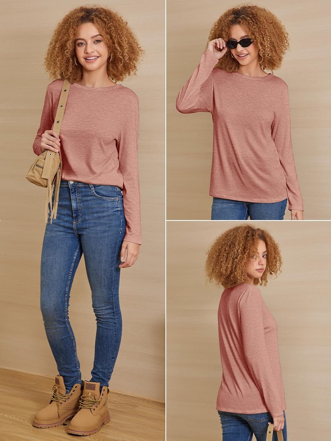 image:imageATHMILE Womens Long Sleeve Shirts Basic Tee Fall Trendy Teen Girl Teacher School Business Casual Workout 2026 FashionPink