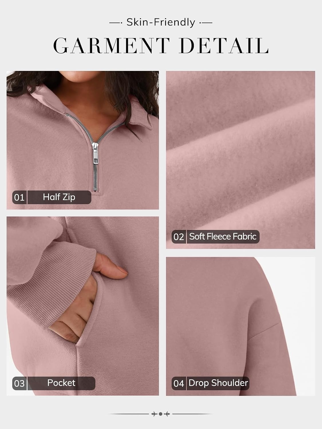 image:imageATHMILE Womens Oversized Sweatshirts Fall Fashion Hoodies Half Zip Fleece Pullover Long Sleeve Y2K Clothes with Side PocketsDarkpink
