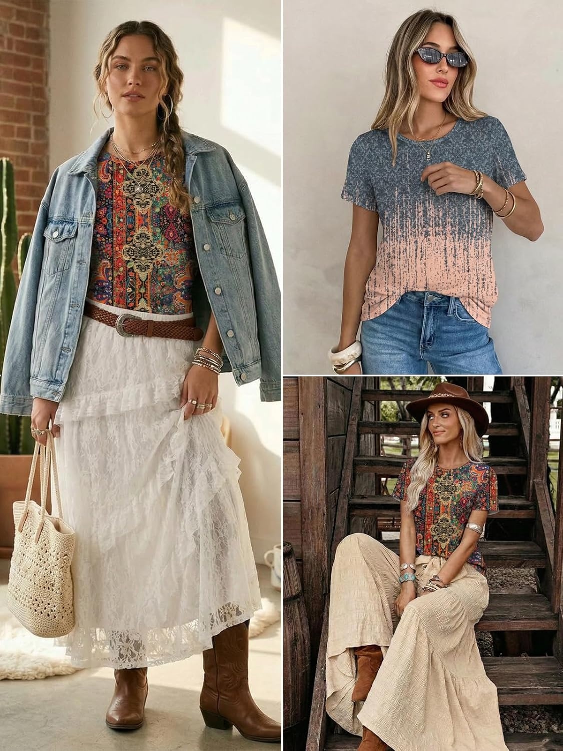 image:imageATHMILE Womens Soft Basic T Shirt Summer Tops Short Sleeve Crewneck Tees Casual Teachers Cute Work Outfits Everyday WearPaisley