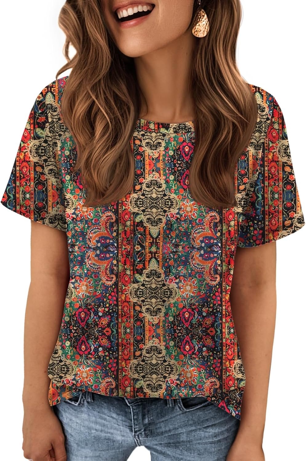 image:imageATHMILE Womens Soft Basic T Shirt Summer Tops Short Sleeve Crewneck Tees Casual Teachers Cute Work Outfits Everyday WearPaisley
