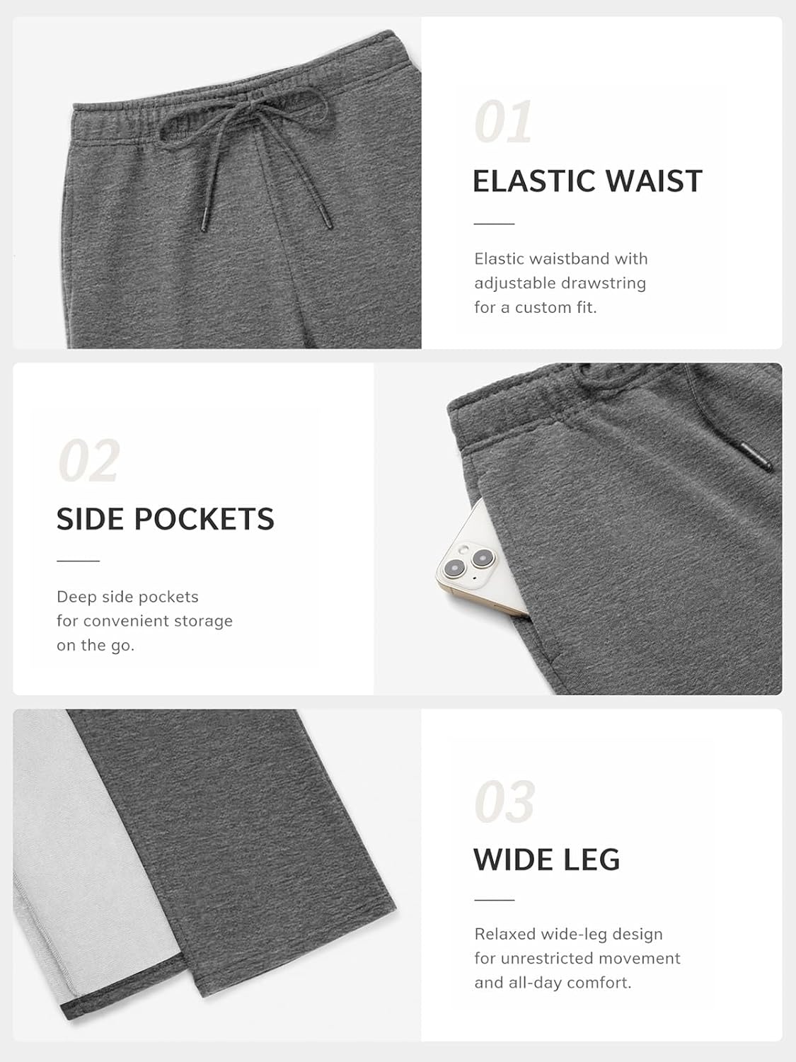 image:imageATHMILE Womens Sweatpants 2026 Fall Baggy Wide Leg Sweatpant Fleece Lined Straight Leg Sweat PantsLightweightdark Grey