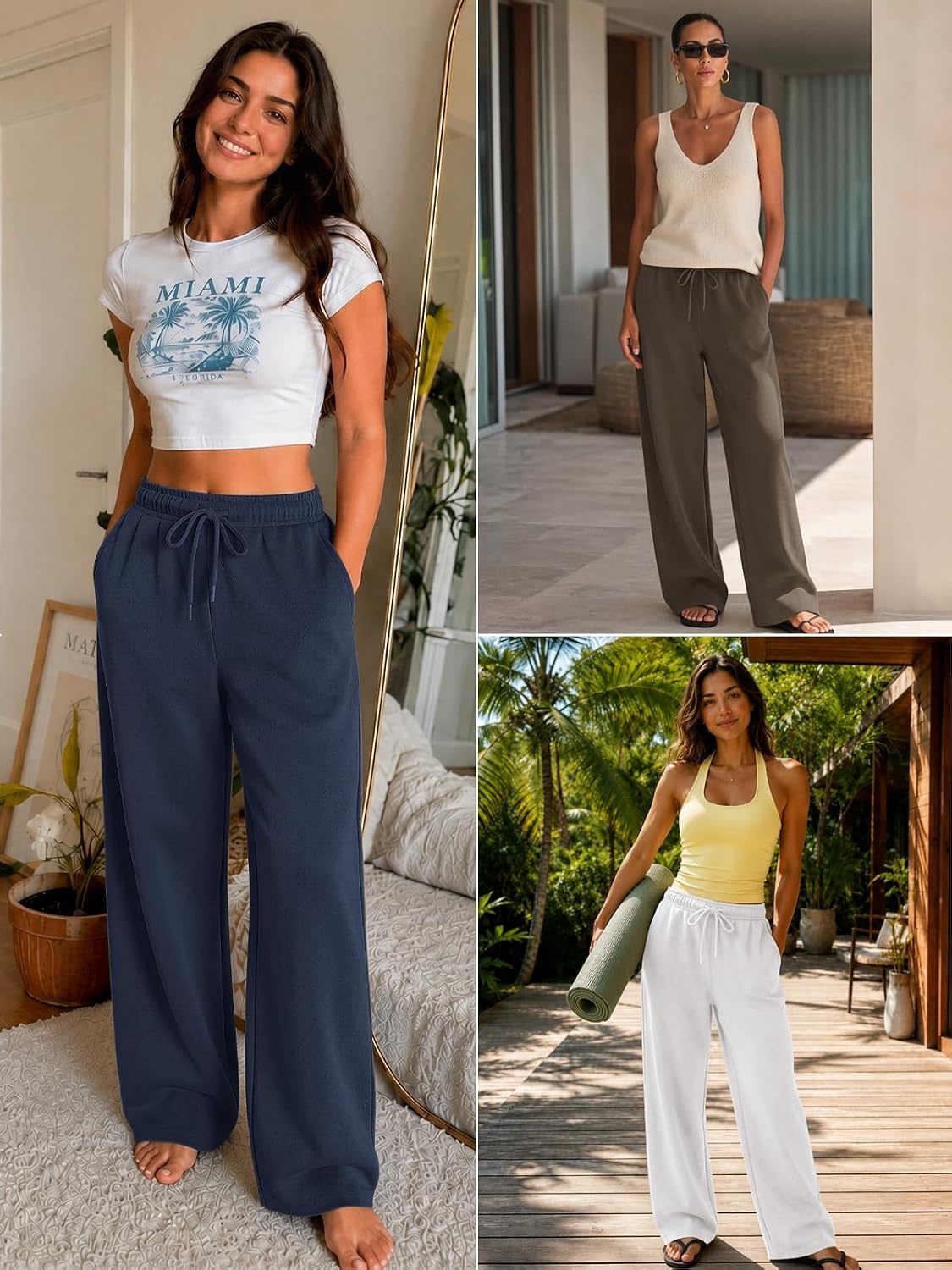 image:imageATHMILE Womens Sweatpants 2026 Fall Baggy Wide Leg Sweatpant Fleece Lined Straight Leg Sweat PantsLightweightdark Grey