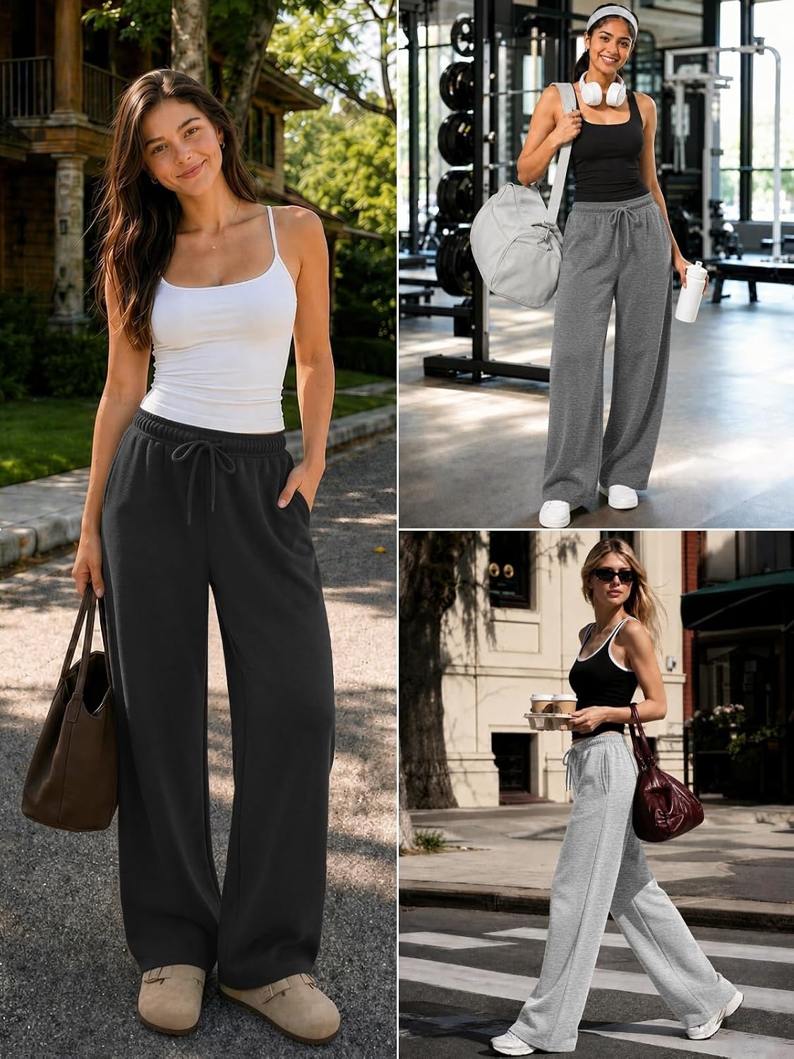 image:imageATHMILE Womens Sweatpants 2026 Fall Baggy Wide Leg Sweatpant Fleece Lined Straight Leg Sweat PantsLightweightdark Grey