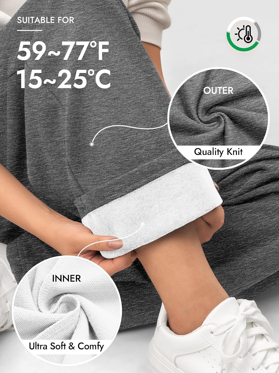 image:imageATHMILE Womens Sweatpants 2026 Fall Baggy Wide Leg Sweatpant Fleece Lined Straight Leg Sweat PantsLightweightdark Grey