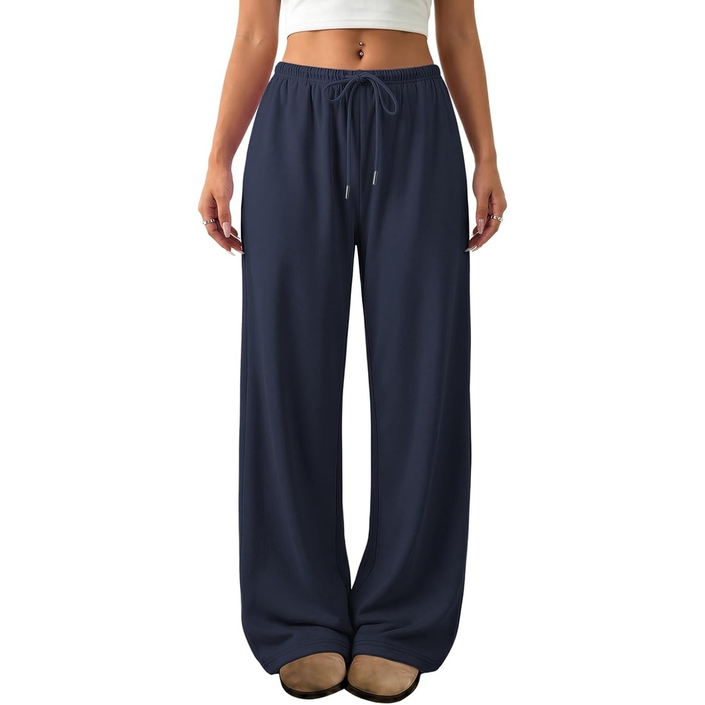 image:imageATHMILE Womens Wide Leg Sweatpants Low Rise Baggy Pants Fall Fashion Lounge Lightweight Sweat Pants with PocketsNavy