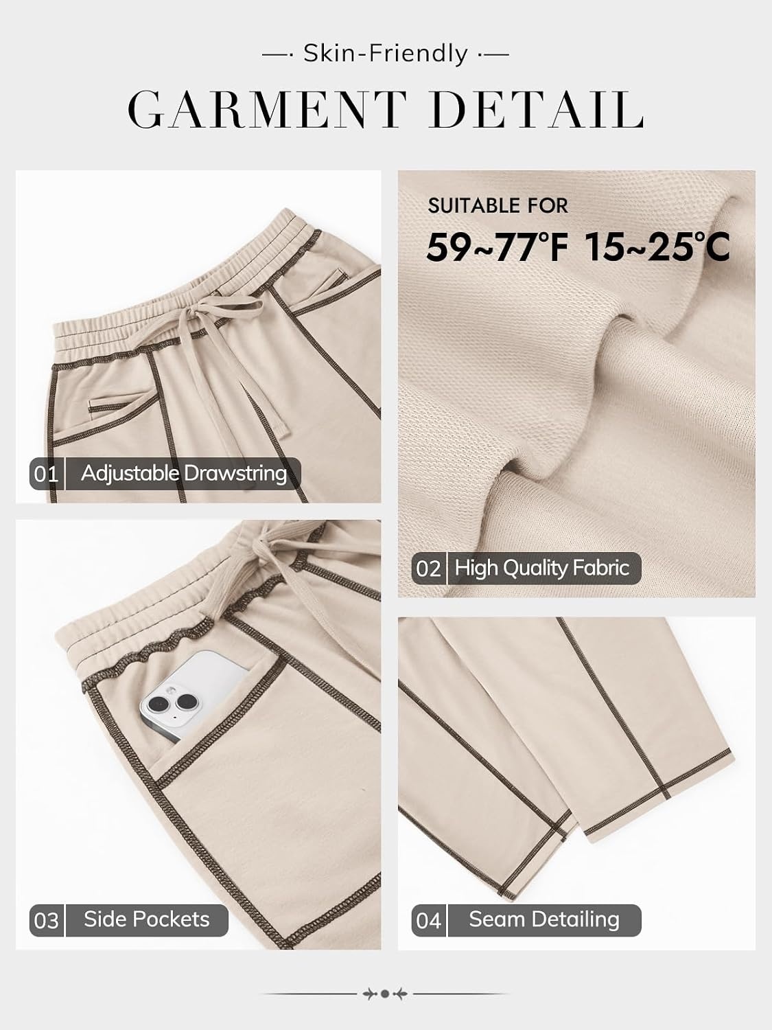 image:imageATHMILE Womens Baggy Barrel Sweatpants Wide Leg Drawstring Lounge Sweat Pants with PocketsLight Khaki