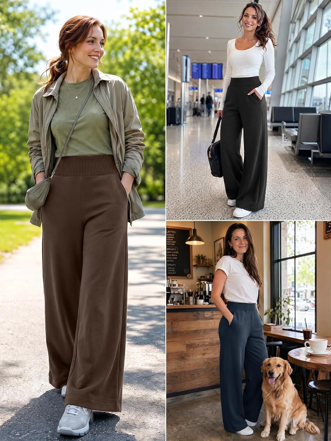 image:imageATHMILE Womens Wide Leg Sweatpants High Waisted Baggy Lounge Pants with Pockets Drawstring Comfy Casual Athletic PalazzoApricot