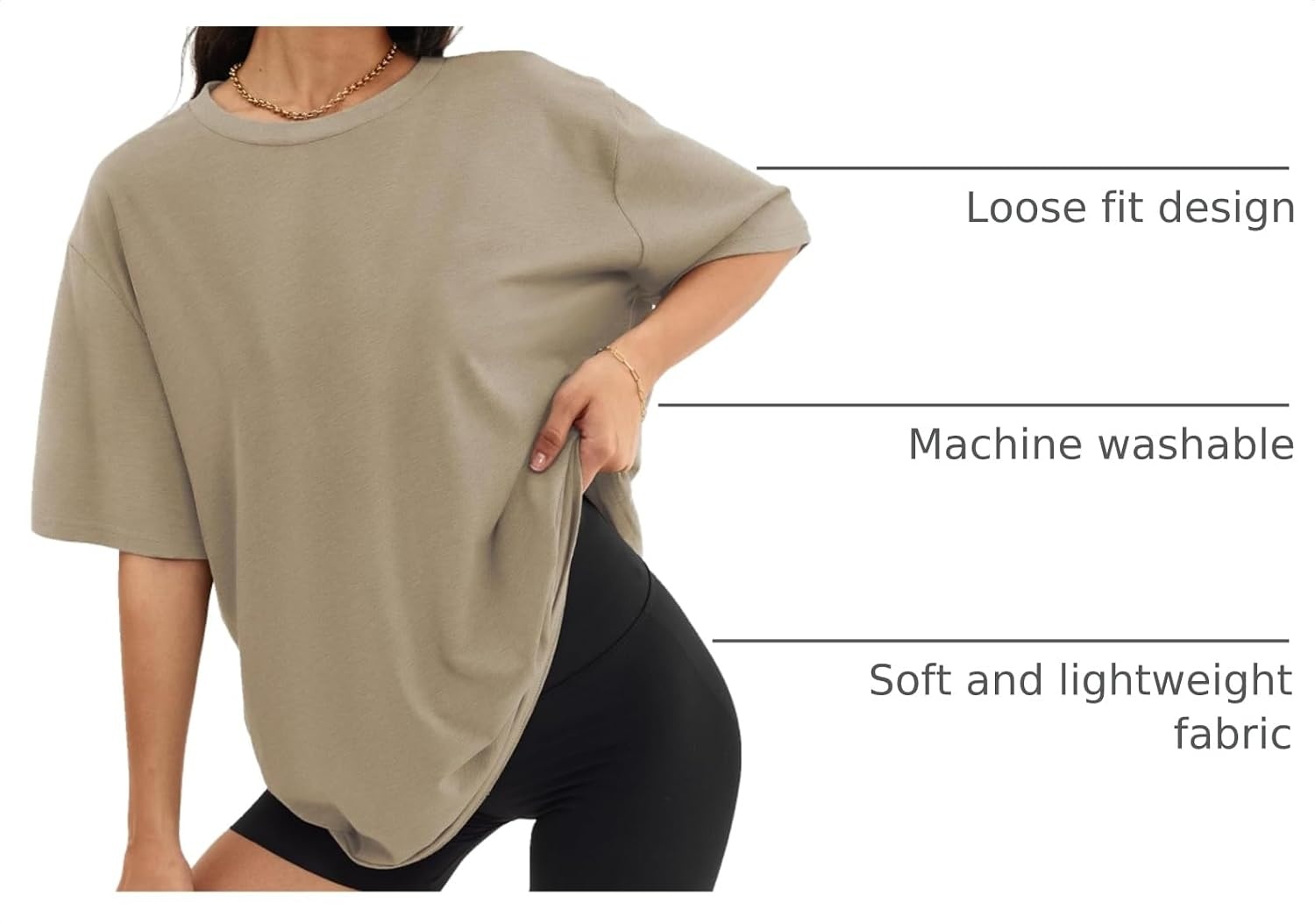 image:imageATHMILE Womens Oversized T Shirts Short Sleeve Workout Tops Cotton Casual Loose Fit Basic Graphics Gym Summer Plus Size Fashion ClothesKhaki