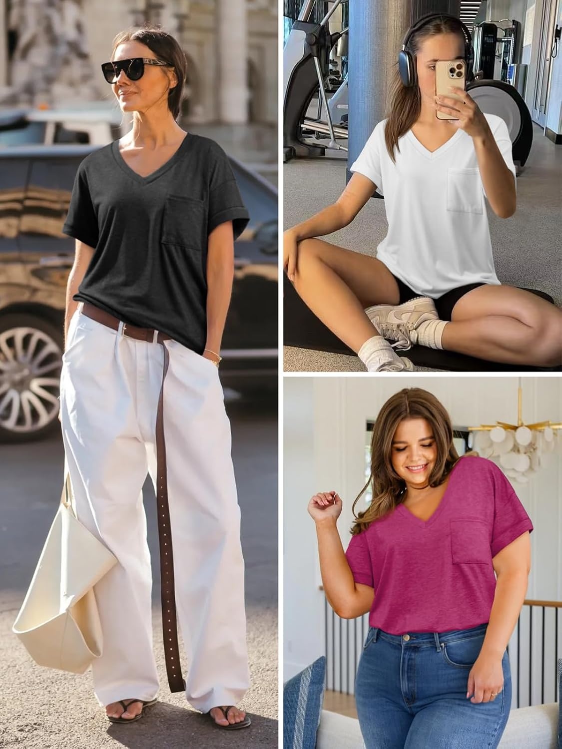 image:imageATHMILE Womens T Shirts Short Sleeve V Neck Summer Tops Basic Tees Lightweight Breathable Casual Sorf Plus Size Spring Summer Tops ClothesDark Gray