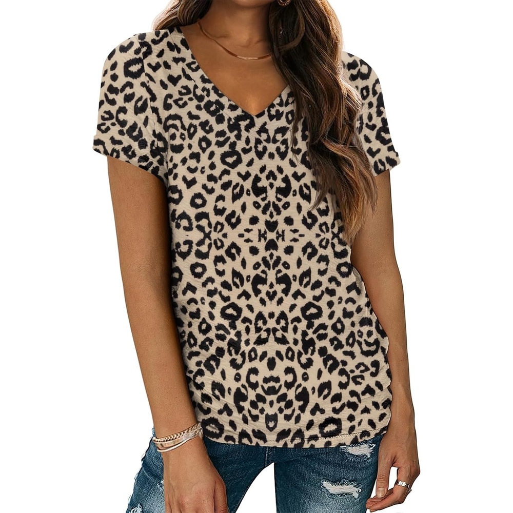 image:imageATHMILE T Womens Short Sleeve TShirts V Neck Summer Tops Basic Tees Lightweight Breathable Casual Sorf Spring Summer Workout Outfits ClothesLeopard