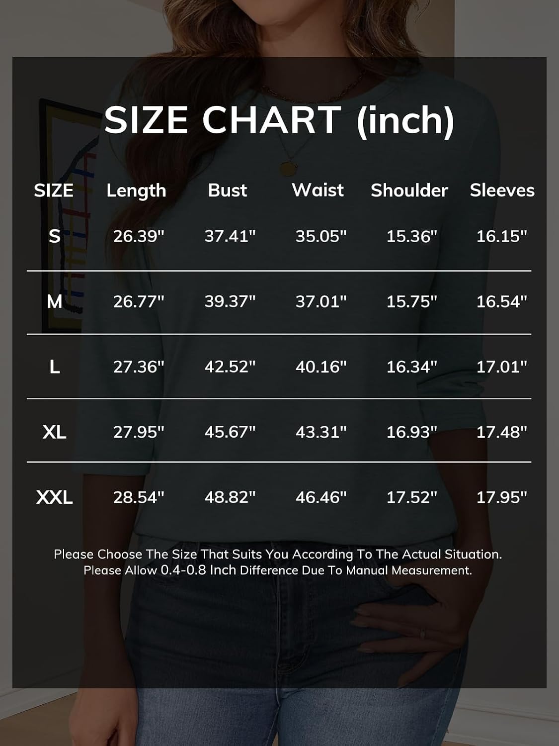 image:imageATHMILE Womens 34 Length Sleeve Womens Tops Basic TeesBlue Green
