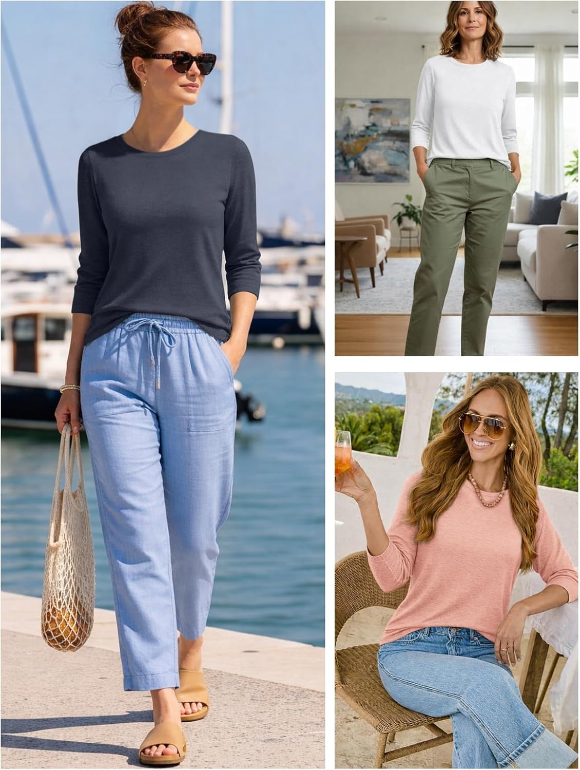 image:imageATHMILE Womens 34 Length Sleeve Womens Tops Basic TeesGrey Green