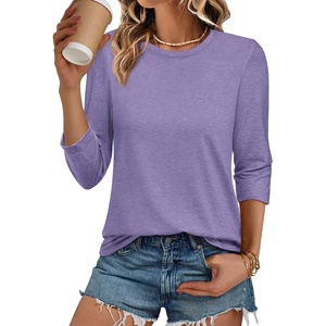 ATHMILE Womens 3/4 Length Sleeve Womens Tops Basic Tees(Purple)