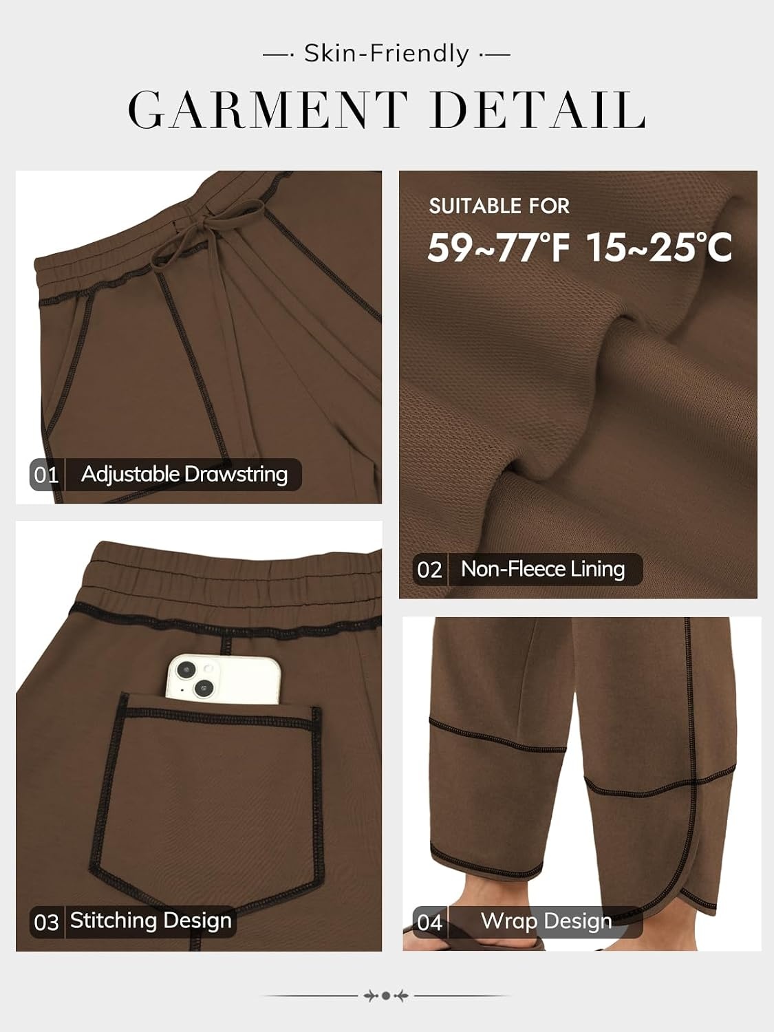 image:imageATHMILE Womens Barrel Sweatpants Baggy Wide Leg Drawstring Lounge Track Sweat Palazzo Harem Pants with PocketsCoffee